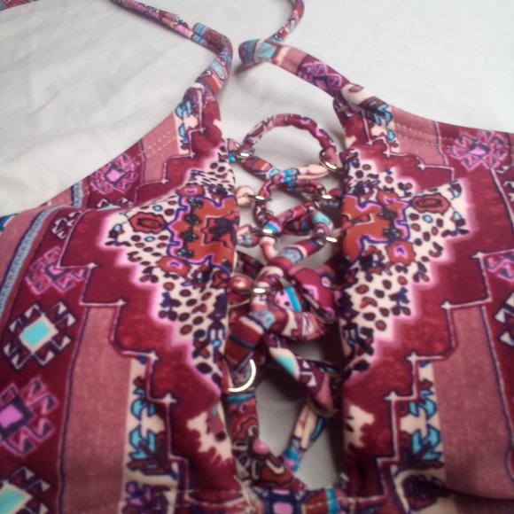 Xhilaration Swim Bikini Top XS Strappy Patterned Pink Purple - Picture 10 of 15